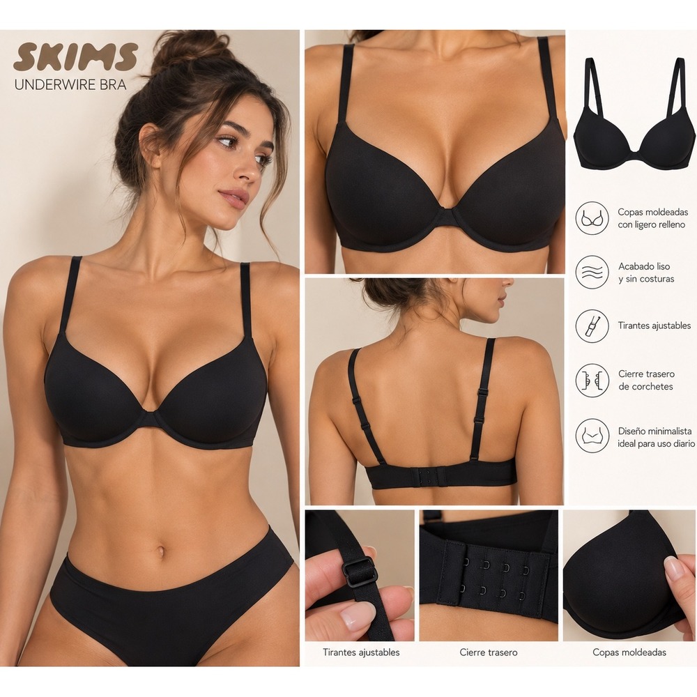 SKIMS Underwire Bra Onyx Black Molded Lightly Lined Seamless 32DD NEW